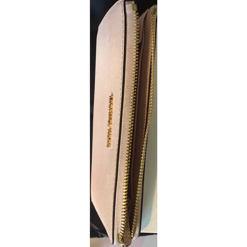 Michael Kors Light Pink Saffiano Zip Wallet with Gold Logo EUC